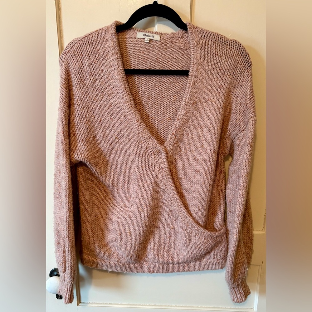 Madewell Heather Pink Crossover Sweater, Size Small